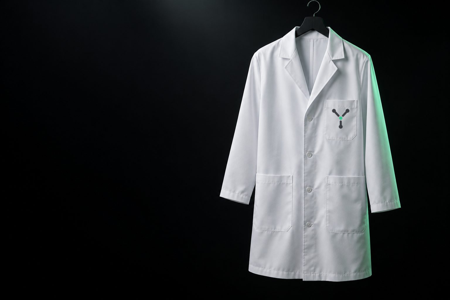 Jaleco branco antiestático com o símbolo do YourLabs bordado no bolso